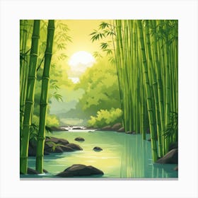 A Stream In A Bamboo Forest At Sun Rise Square Composition 128 Canvas Print