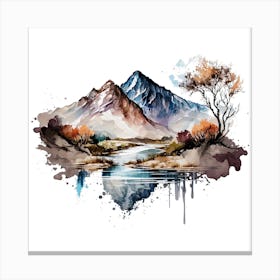 Watercolor Mountains And River Canvas Print