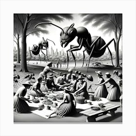 A Surrealist Drawing Of Ants Attacking A Family Picnic In Central Park 2 Canvas Print