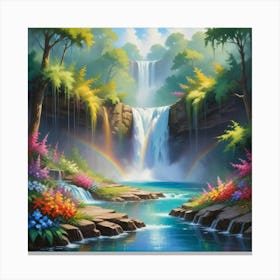 Rainbow Waterfall Paintings Art Print 1 Canvas Print