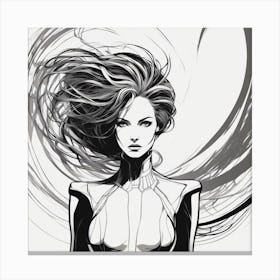 Negative Space Comic Art, Fierce Heroine, Silhouette, Black And White Backdrop, Clean Lines, Minima (6) Canvas Print