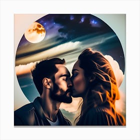 Couple Kissing In The Moonlight Canvas Print