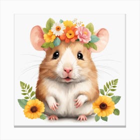 Floral Baby Hamster Nursery Illustration (27) Canvas Print