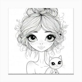 Cute Girl With Cat Canvas Print