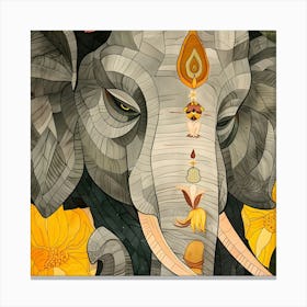 Elephant With Flowers 1 Canvas Print