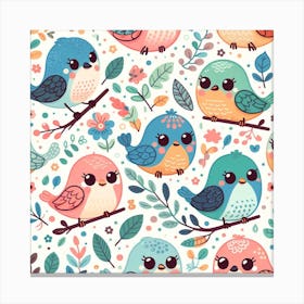 Cute Birds Seamless Pattern 2 Canvas Print
