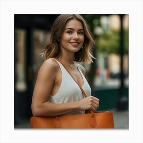 Woman Holding A Tote Bag Canvas Print