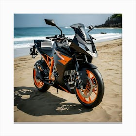 Black & Orange KTM Superbike With Full Body-kit At Beach Front 1 Canvas Print