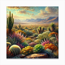 Oil Painting Of The Diverse Flora In The Namaqua National Park, South Africa.AI 1 Canvas Print