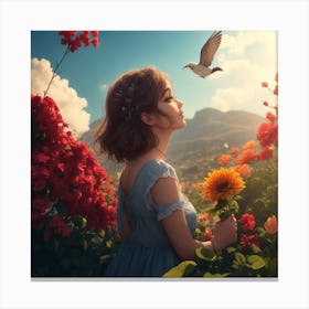 Girl In A Flower Field Canvas Print