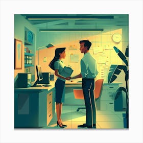 Illustration Of A Couple In An Office Canvas Print