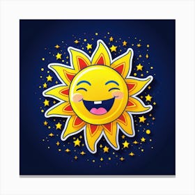 Lovely smiling sun on a blue gradient background 70 Canvas Print