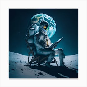 Astronaut Reading A Book On The Moon Canvas Print