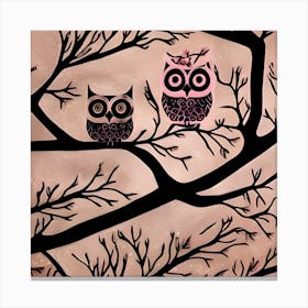 Cute Owls In Tree Canvas Print