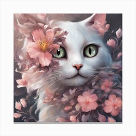 White Cat With Flowers Canvas Print