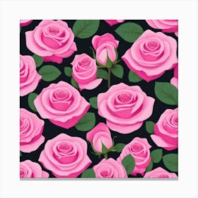 Pink Roses On Black Background Canvas Print