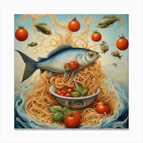 Fish _ Tomatoes And Spagethy  Canvas Print