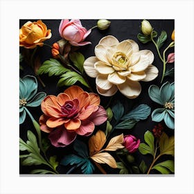 Abstract Flowers On A Black Background Canvas Print