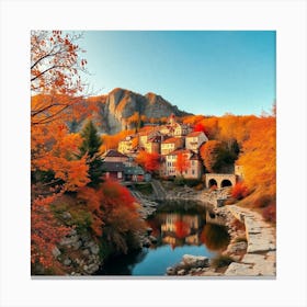 Autumn Village In Montenegro Canvas Print