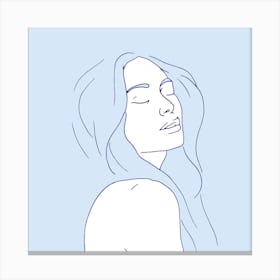 Woman In Reverie Light Blue Square Canvas Print