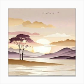 Sunset On The Lake gold lilac Canvas Print