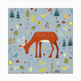 Deer in the Forest Blue Canvas Print