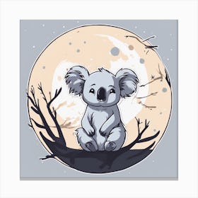 Sticker Art Design, Koala Howling To A Full Moon, Kawaii Illustration, White Background, Flat Colors (2) 1 Canvas Print