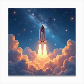 Shuttle Exploring A Watercolor Luminous Star Cloud 1 Canvas Print