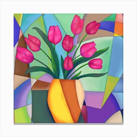 Pink Tulips In A Vase Canvas Print