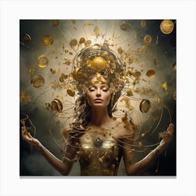 Golden Woman With Gold Coins Canvas Print