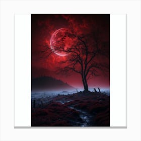 Full Moon With Tree Canvas Print