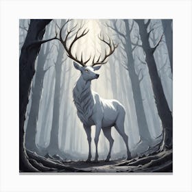 A White Stag In A Fog Forest In Minimalist Style Square Composition 74 Canvas Print