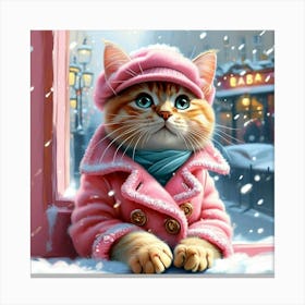 Cat In Pink Coat Canvas Print