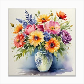 Watercolor Flowers In A Vase 3 Canvas Print