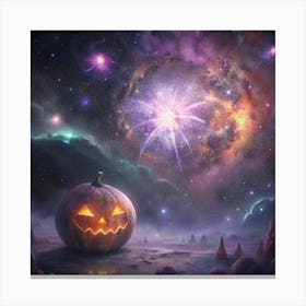 Halloween Pumpkin In Space Canvas Print