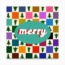 Merry Christmas Tree Multi Colour Grid Canvas Print