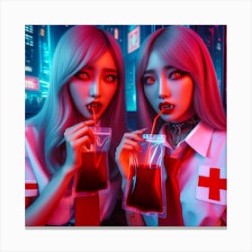 Two Girls Drinking Blood Canvas Print