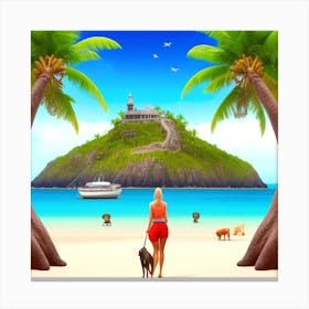 Woman Walking Dog On The Beach 1 Canvas Print