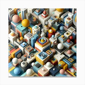 Abstract Art Of Different Shapes In 3d Rendered Images 3 Canvas Print