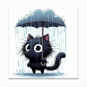 Black Cat In The Rain 2 Canvas Print