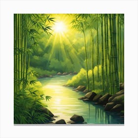 A Stream In A Bamboo Forest At Sun Rise Square Composition 98 Canvas Print