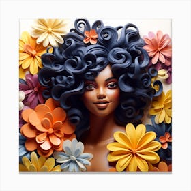 African American Woman With Flowers Canvas Print