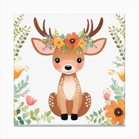 Floral Baby Elk Nursery Illustration (6) Canvas Print