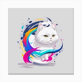 White Cat With Colorful Swirls Canvas Print