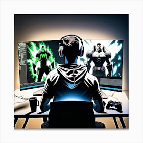 A Gamer Playing On The Computer Canvas Print