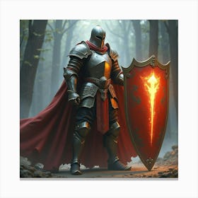 A Warrior In Shining Armor Holding A Glowing Shield 1 Canvas Print