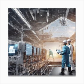 Factory Workers With Laptops Canvas Print