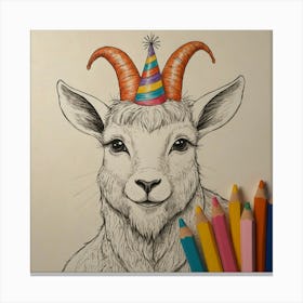 Goat In A Party Hat 2 Canvas Print