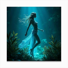 A Mythical Sea Nymph Dancing Among Bioluminescent Underwater Plants 1 Canvas Print