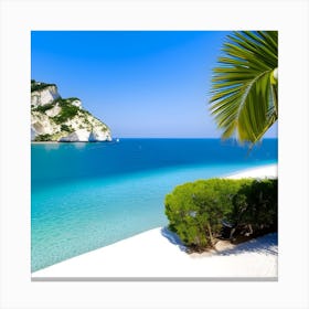 White Sand Beach With Palm Trees Canvas Print